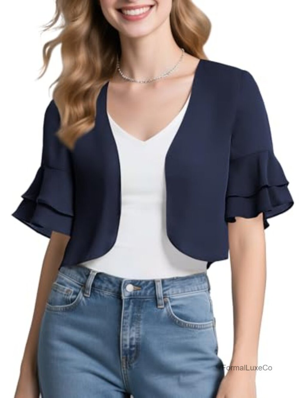 Sheer Chiffon Bolero Shrug Ruffle Short Sleeve Open Front Cropped Cardigan